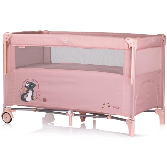 Patut pliabil Chipolino Relax Pink Marshmallow cu laterala culisanta Patut pliabil Chipolino Relax Pink Marshmallow cu laterala culisanta