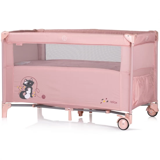 Patut pliabil Chipolino Relax Pink Marshmallow cu laterala culisanta Patut pliabil Chipolino Relax Pink Marshmallow cu laterala culisanta