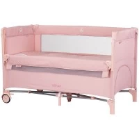 Patut pliabil Chipolino Relax Pink Marshmallow Linen cu laterala culisanta