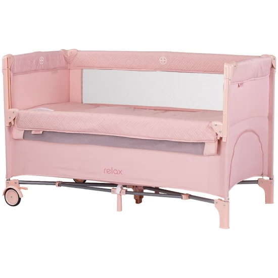 Patut pliabil Chipolino Relax Pink Marshmallow Linen cu laterala culisanta Patut pliabil Chipolino Relax Pink Marshmallow Linen cu laterala culisanta