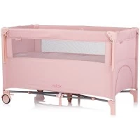 Patut pliabil Chipolino Relax Pink Marshmallow Linen cu laterala culisanta