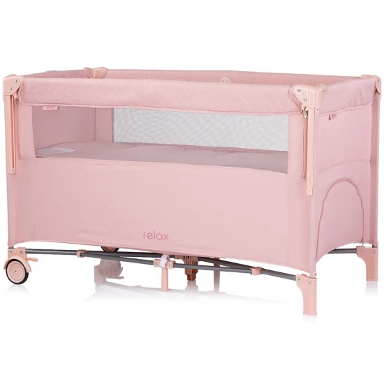 Patut pliabil Chipolino Relax Pink Marshmallow Linen cu laterala culisanta Patut pliabil Chipolino Relax Pink Marshmallow Linen cu laterala culisanta