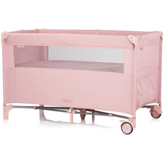 Patut pliabil Chipolino Relax Pink Marshmallow Linen cu laterala culisanta Patut pliabil Chipolino Relax Pink Marshmallow Linen cu laterala culisanta