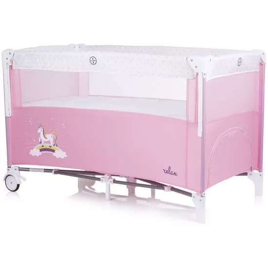 Patut pliabil Chipolino Relax Rose Water cu laterala culisanta Patut pliabil Chipolino Relax Rose Water cu laterala culisanta
