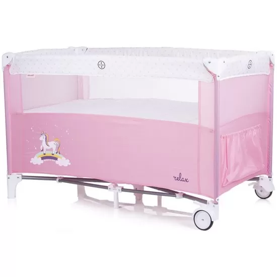 Patut pliabil Chipolino Relax Rose Water cu laterala culisanta Patut pliabil Chipolino Relax Rose Water cu laterala culisanta