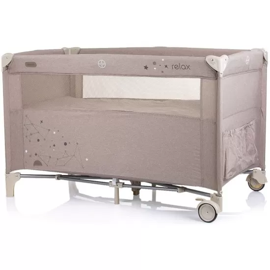 Patut pliabil Chipolino Relax Sand Linen cu laterala culisanta Patut pliabil Chipolino Relax Sand Linen cu laterala culisanta