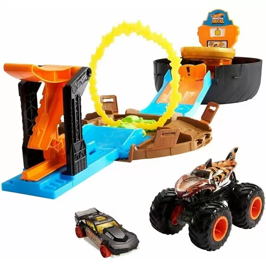 Pista de masini Hot Wheels Mattel Monster Truck Stunt Tire cu 2 masinute Pista de masini Hot Wheels Mattel Monster Truck Stunt Tire cu 2 masinute