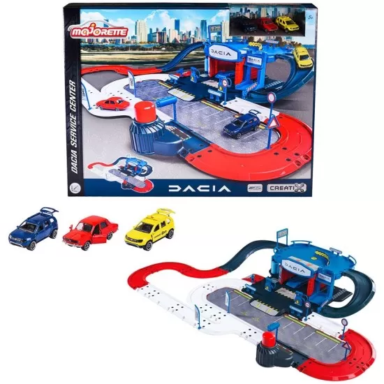 Pista de masini Majorette Dacia Service Center cu 3 masinute Pista de masini Majorette Dacia Service Center cu 3 masinute