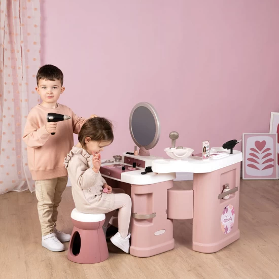 Salon de infrumusetare pentru fetite Smoby My Beauty Center roz cu 26 accesorii