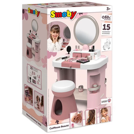 Salon de infrumusetare pentru fetite Smoby My Beauty Dressing Table roz cu 15 accesorii