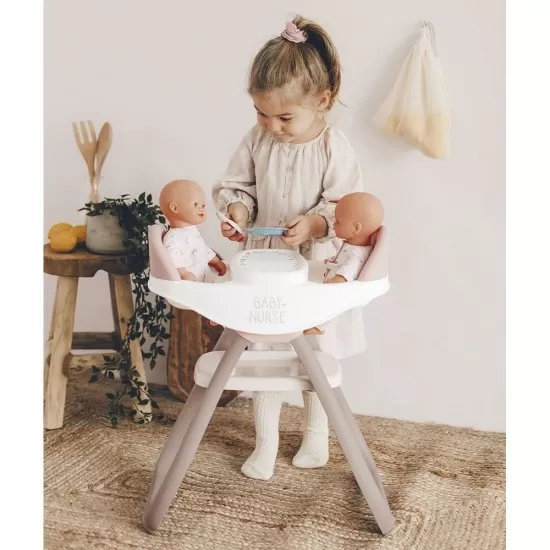 Scaun de masa pentru papusi Smoby Baby Nurse Twin 2 in 1 maro