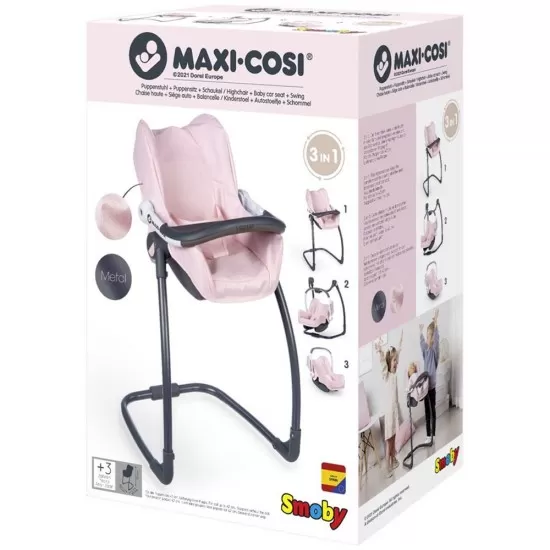 Scaun de masa pentru papusi Smoby Maxi Cosi Quinny 3 in 1 Roz