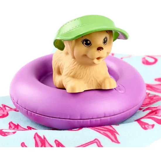 Set accesorii Barbie la piscina cu figurina catelus Set accesorii Barbie la piscina cu figurina catelus