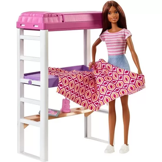 Set Barbie Mattel Estate - Birou cu pat supraetajat, papusa si accesorii