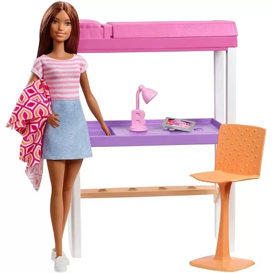 Set Barbie Mattel Estate - Birou cu pat supraetajat, papusa si accesorii