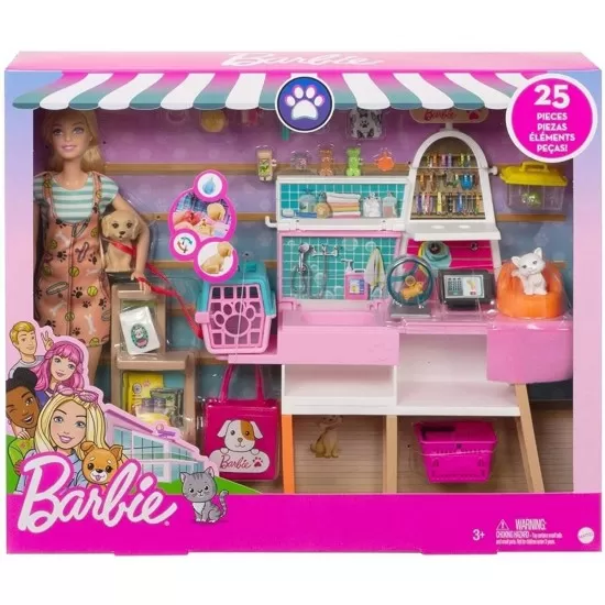 Set de joaca Barbie - Magazin accesorii animalute cu papusa