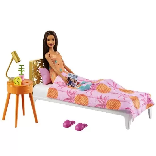Set Barbie Mattel - Mobilier dormitor cu papusa si accesorii GRG86 Set Barbie Mattel - Mobilier dormitor cu papusa si accesorii GRG86