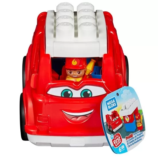 Set constructie Fisher Price Mega Blocks Masina de pompieri cu 6 piese Set constructie Fisher Price Mega Blocks Masina de pompieri cu 6 piese