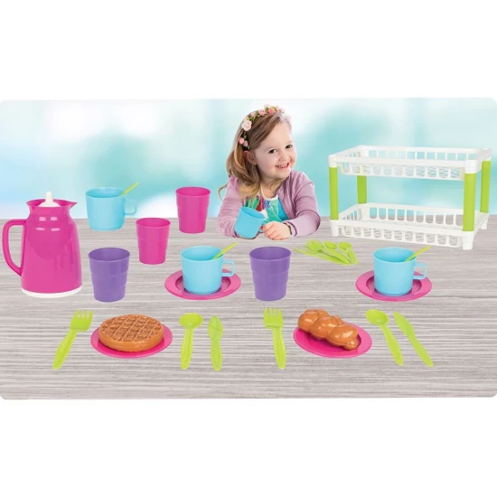 Jucarie set de servit ceaiul 38 piese cu suport pentru vase