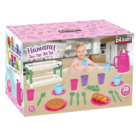 Jucarie set de servit ceaiul 38 piese cu suport pentru vase