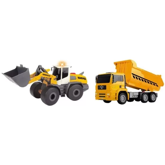 Set Dickie Toys Construction Twin Pack camion basculant MAN si buldozer Liebherr L566 Xpower Set Dickie Toys Construction Twin Pack camion basculant MAN si buldozer Liebherr L566 Xpower