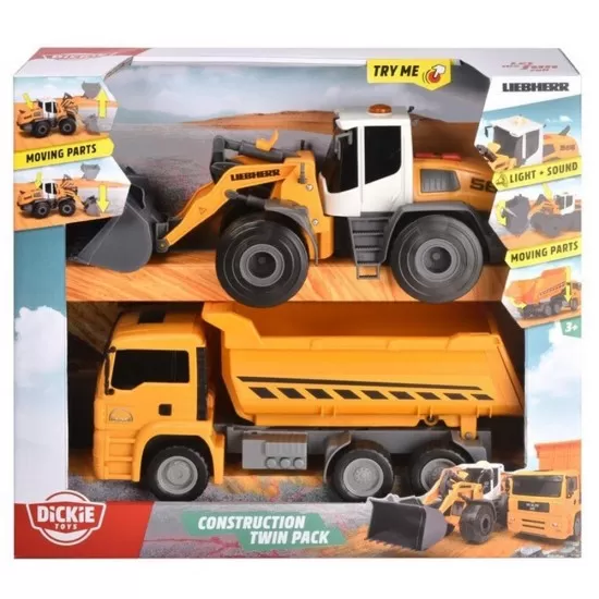 Set Dickie Toys Construction Twin Pack camion basculant MAN si buldozer Liebherr L566 Xpower Set Dickie Toys Construction Twin Pack camion basculant MAN si buldozer Liebherr L566 Xpower