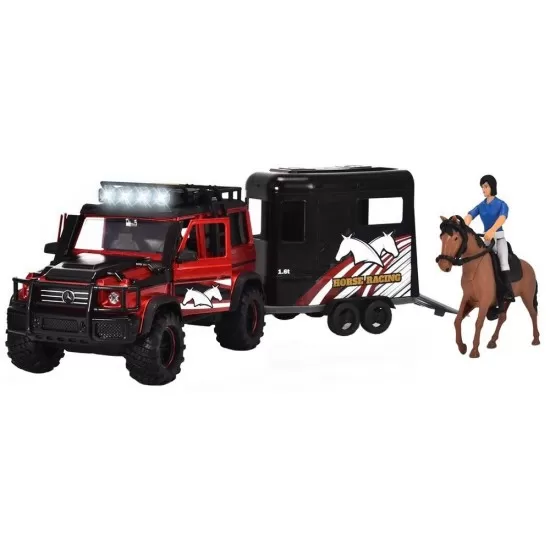 Set Dickie Toys Horse Trailer masina Mercedes-Benz AMG 500 cu remorca si figurine Set Dickie Toys Horse Trailer masina Mercedes-Benz AMG 500 cu remorca si figurine
