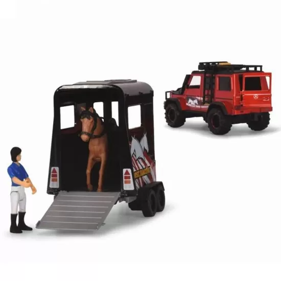 Set Dickie Toys Horse Trailer masina Mercedes-Benz AMG 500 cu remorca si figurine Set Dickie Toys Horse Trailer masina Mercedes-Benz AMG 500 cu remorca si figurine