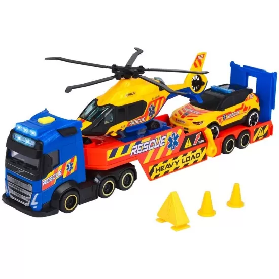 Set Dickie Toys Rescue Transporter 40 cm cu camion, masina, elicopter si accesorii Set Dickie Toys Rescue Transporter 40 cm cu camion, masina, elicopter si accesorii