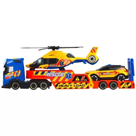 Set Dickie Toys Rescue Transporter 40 cm cu camion, masina, elicopter si accesorii Set Dickie Toys Rescue Transporter 40 cm cu camion, masina, elicopter si accesorii