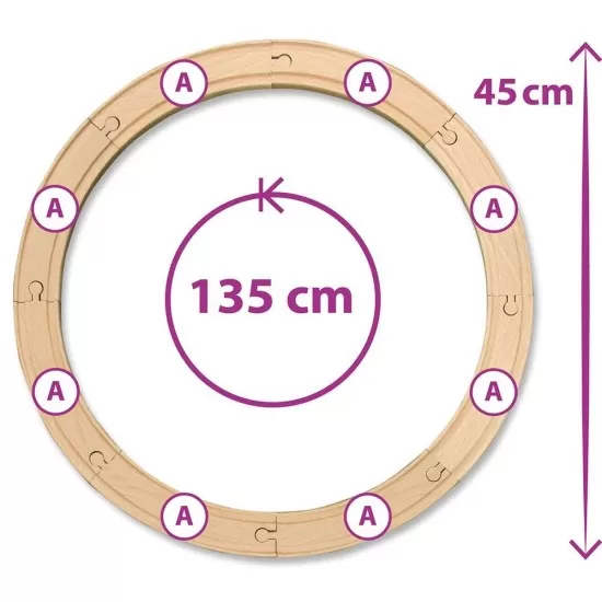 Set din lemn Eichhorn Tren albastru cu sina circulara si accesorii Set din lemn Eichhorn Tren albastru cu sina circulara si accesorii