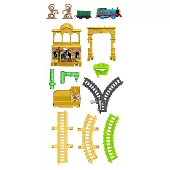 Set trenulet Thomas and Friends Monkey Palace cu sina, vagoane si locomotiva motorizata Set trenulet Thomas and Friends Monkey Palace cu sina, vagoane si locomotiva motorizata