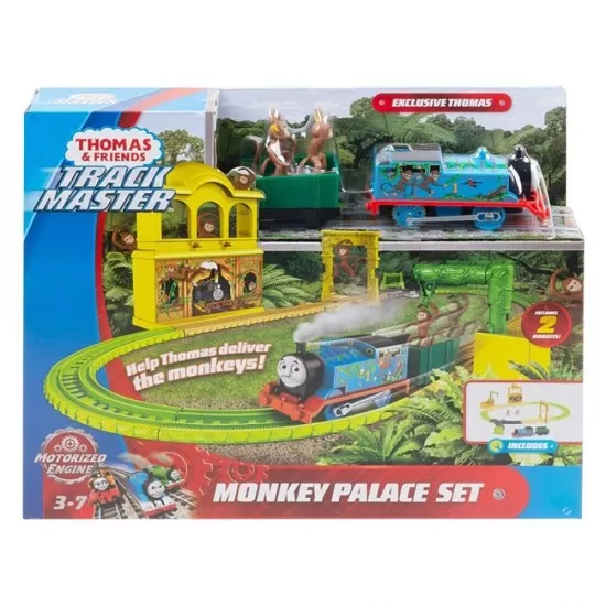 Set trenulet Thomas and Friends Monkey Palace cu sina, vagoane si locomotiva motorizata Set trenulet Thomas and Friends Monkey Palace cu sina, vagoane si locomotiva motorizata