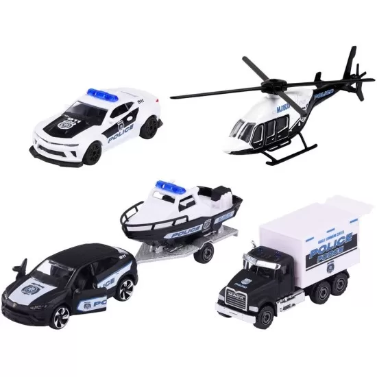 Set masinute Majorette Police Force cu 5 vehicule de interventie Set masinute Majorette Police Force cu 5 vehicule de interventie