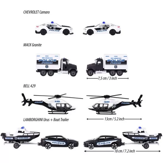 Set masinute Majorette Police Force cu 5 vehicule de interventie Set masinute Majorette Police Force cu 5 vehicule de interventie