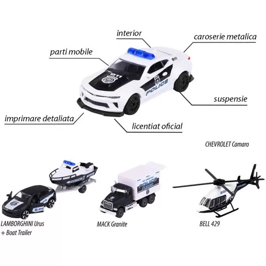Set masinute Majorette Police Force cu 5 vehicule de interventie Set masinute Majorette Police Force cu 5 vehicule de interventie