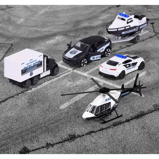 Set masinute Majorette Police Force cu 5 vehicule de interventie Set masinute Majorette Police Force cu 5 vehicule de interventie