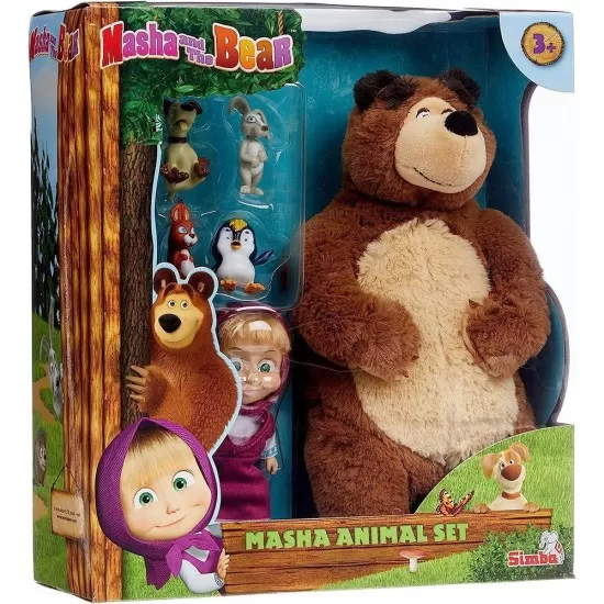 Set Simba Masha and the Bear Masha 12 cm cu ursulet de plus 25 cm si 4 animale Set Simba Masha and the Bear Masha 12 cm cu ursulet de plus 25 cm si 4 animale