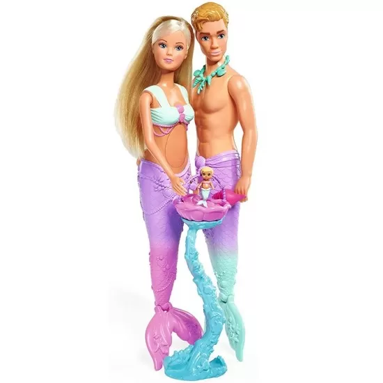Set Simba Steffi Love Mermaid Family papusa Steffy 29 cm, papusa Kevin 29 cm si accesorii Set Simba Steffi Love Mermaid Family papusa Steffy 29 cm, papusa Kevin 29 cm si accesorii