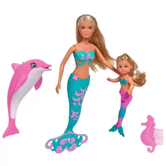 Set Simba Steffi Love Mermaid Friends papusa 29 cm, papusa 12 cm, delfin si accesorii Set Simba Steffi Love Mermaid Friends papusa 29 cm, papusa 12 cm, delfin si accesorii