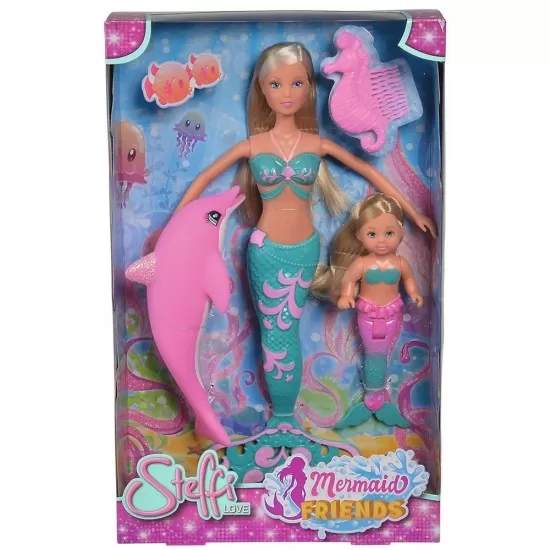 Set Simba Steffi Love Mermaid Friends papusa 29 cm, papusa 12 cm, delfin si accesorii Set Simba Steffi Love Mermaid Friends papusa 29 cm, papusa 12 cm, delfin si accesorii