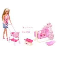 Set papusa Simba Steffi Love New Born Baby 29 cm cu bebelus si accesorii