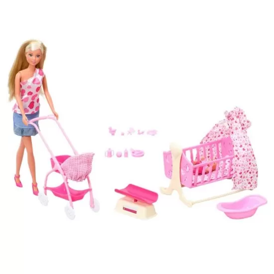 Set papusa Simba Steffi Love New Born Baby 29 cm cu bebelus si accesorii Set papusa Simba Steffi Love New Born Baby 29 cm cu bebelus si accesorii