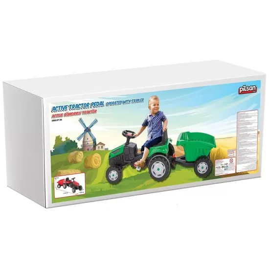 Tractor cu pedale si remorca Pilsan Active verde
