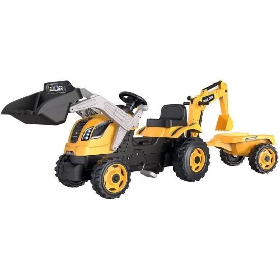 Tractor cu pedale si remorca Smoby Builder Max galben Tractor cu pedale si remorca Smoby Builder Max galben