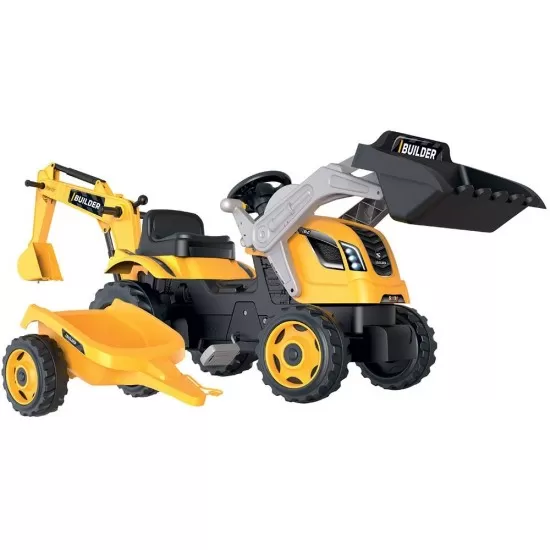 Tractor cu pedale si remorca Smoby Builder Max galben Tractor cu pedale si remorca Smoby Builder Max galben