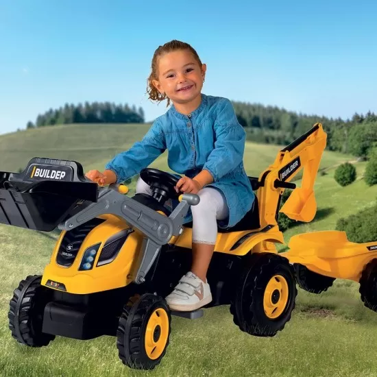 Tractor cu pedale si remorca Smoby Builder Max galben Tractor cu pedale si remorca Smoby Builder Max galben