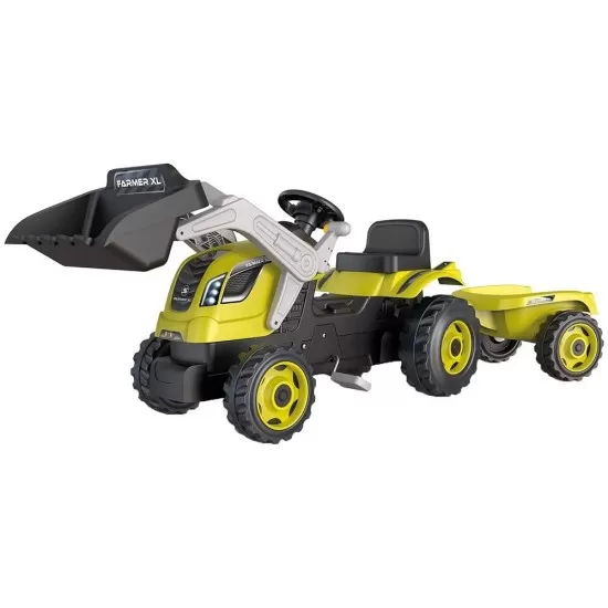 Tractor cu pedale si remorca Smoby Farmer Max verde cu negru Tractor cu pedale si remorca Smoby Farmer Max verde cu negru