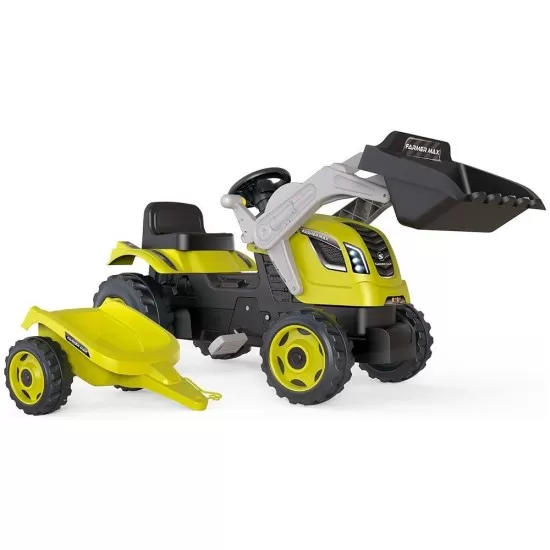 Tractor cu pedale si remorca Smoby Farmer Max verde cu negru Tractor cu pedale si remorca Smoby Farmer Max verde cu negru