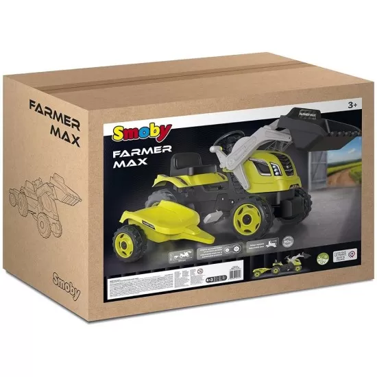 Tractor cu pedale si remorca Smoby Farmer Max verde cu negru Tractor cu pedale si remorca Smoby Farmer Max verde cu negru